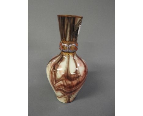 A secionist glass vase with enamel painted band
