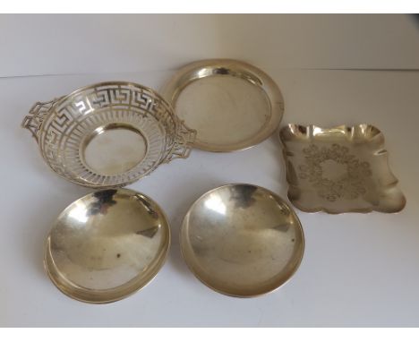 A Mappin &amp; Webb openwork silver sweetmeat dish - Birmingham 1908,  6.75" across handles , a pair of Sterling art deco bow