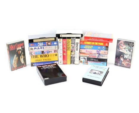 VHS tapes including bootleg compilations of The Who, Rolling Stones, Small Faces, commercial tapes including Marc Bolan, John