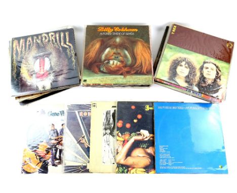 60 Vinyl LPs including The Plastic Ono Band, Juicy Lucy, Bob Dylan, Rod Stewart, T. Rex, Mandrill, Billy Cobham, Eric Clapton