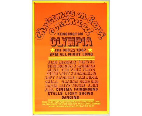 The Jimi Hendrix Experience - 'Christmas On Earth Continued' Concert poster at Olympia on 22nd December 1967, designed by Bar