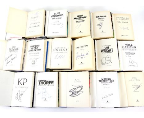 Signed Books - 21 signed Sports hardback autobiographies including Geoff Hurst, Brian O'Driscoll, Mike Atherton, Ian Wright, 