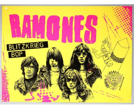 Ramones - Blitzkrieg Bop - Original hand painted artwork by John Judkins, signed and dated 1976, flat, 23.5 x 31.5 inches.Bac