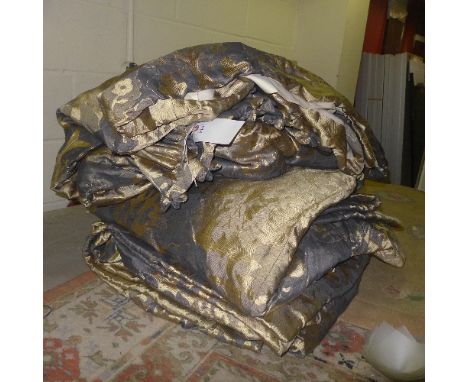 A pair of double lined gilt curtains and one other W 100 L 243 cm