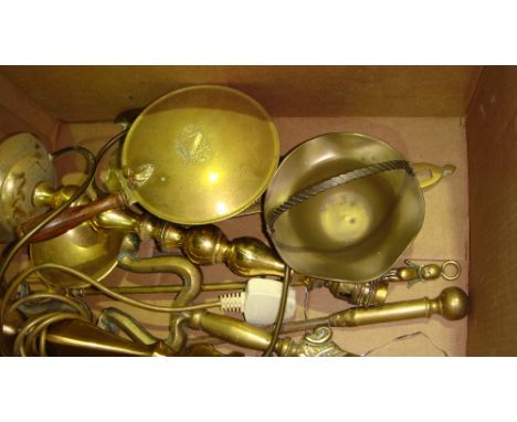 Box of antique and vintage brassware