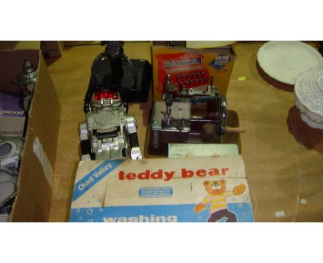 Assorted vintage toys including Chad Valley teddy, table op miniature sewing machine etc.