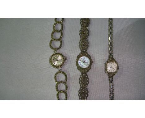 3 x vintage maracasite set ladies evening watches