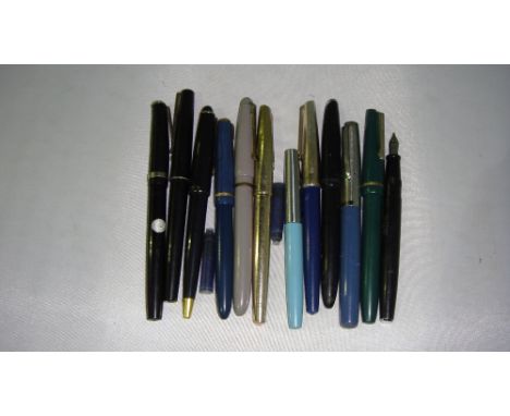 Collection of assorted vintage pens including Parker, Silver line italic, etc.
