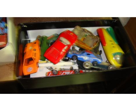 2 x boxes of assorted vintage and later toy cars (play worn condition)