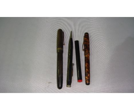 Vintage marble effect propelling pencil, Parkette made in Canada marble effect fountain pen, Swan self filler