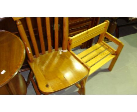 Childs pine bench and pine kitchen chair
