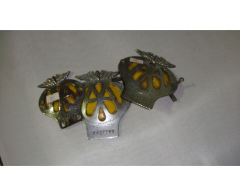 3 x vintage AA car badges