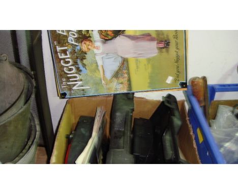 Box of tools & 2 x painted advertising signs