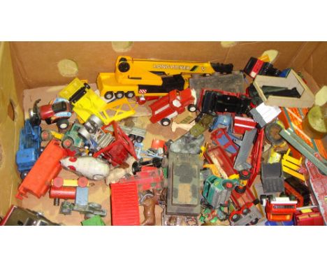 Box of vintage and later toy cars (play worn condition)