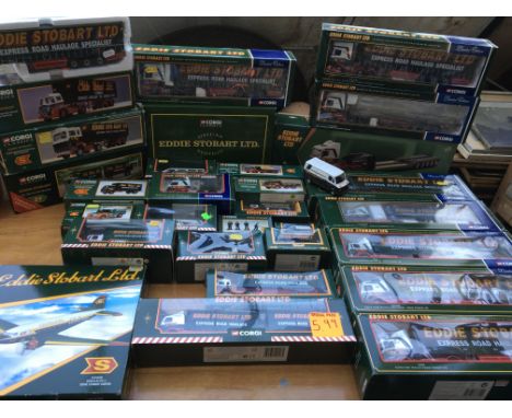 Corgi toys, boxed, Eddie Stobart vehicles, including Articulated lorries, wagons, fork lift, aircraft and personnel