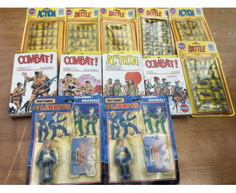 A collection of carded A-Toys, Action, Battle and Combat , 1:72 scale figures, also 2x carded Matchbox Linkits