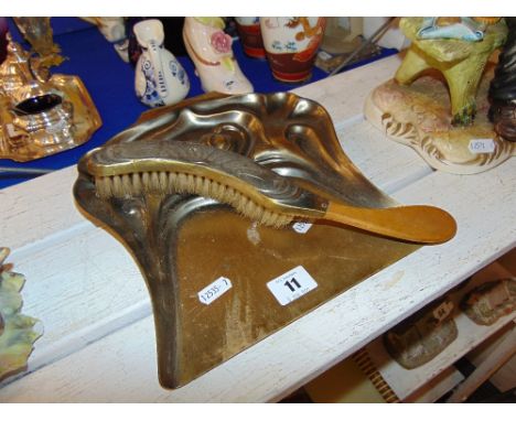 An Art nouveau crumb tray and brush