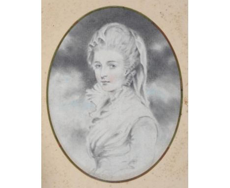 FOLLOWER OF JOHN DOWNMAN, ARA PORTRAIT OF A LADY  watercolour,  watermarked JOY, oval, 18.5 x 14.5, unframed++In old foxed wi