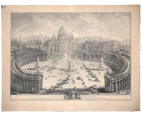 IGIUSEPPE VAS (1710-1782) IL POSPETTO PRINCIPALE DEL TEMPIO E PIAZZA DI S. PIETRO IN VATICANO   etching from two plates on tw