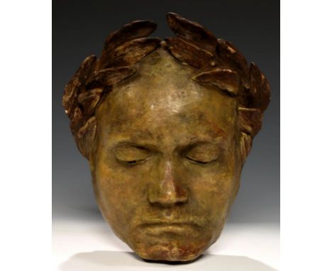 A GOLDSCHEIDER LIFE SIZE  TERRACOTTA LAUREATE WALL MASK OF BEETHOVEN, EARLY 20TH C 26cm h, impressed REPRODUCTION RESERVEE 22
