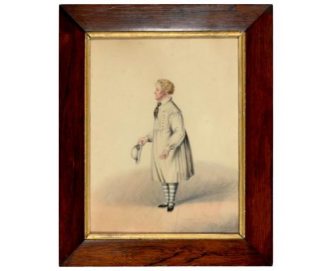 ENGLISH SCHOOL, 1835 PORTRAIT OF A MAN IN A SMOCK  full length, his hat in his right hand, indistinctly signed and dated (Hen
