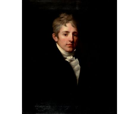 ENGLISH SCHOOL, EARLY 19TH C PORTRAIT OF A YOUNG MAN  bust length in a white stock and black coat, oil on canvas, 74 x 61cm++