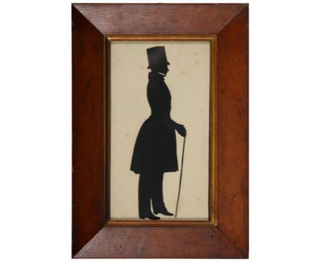 ENGLISH PROFILISTS, EARLY 19TH C SILHOUETTES OF THREE GENTLEMEN full length, cut paper, one heightened in white and gilt, 26 