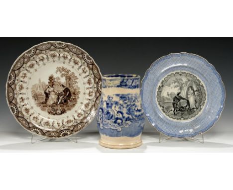 TWO GOODWINS BLUE AND BLACK OR SEPIA PRINTED EARTHENWARE BYRON GALLERY SERIES PLATES, C1831-8 AND A BATES, BEVANS &amp; IRWIN
