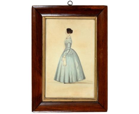 JOSEPH KERRY OF NOTTINGHAM, 19TH C  PORTRAIT OF A LADY  full length in profile, signed verso and dated 1849, pencil and water