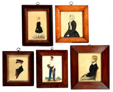 ENGLISH NAIVE ARTISTS, EARLY 19TH C PORTRAITS OF AN OFFICER AND OTHERS one with inscription and date on the backboard E.T.S. 
