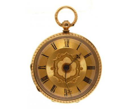 AN ENGLISH 18CT GOLD FUSEE LEVER WATCH  W L LAWSON, 39 LORD ST LIVERPOOL  No 4705 gold balance, in engine turned and engraved