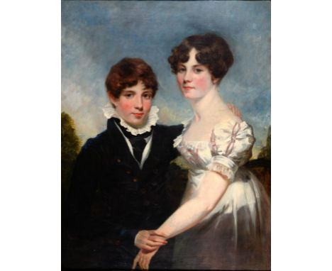 ENGLISH SCHOOL, 19TH C  DOUBLE PORTRAIT OF TWO YOUNG GIRLS three quarter length, oil on canvas, 89 x 69cm++Repaired short hor