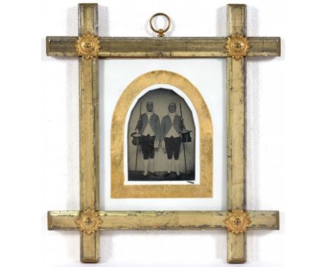 PHOTOGRAPHERS UNKNOWN.  TWO FOOTMEN AND THREE OTHER PORTRAITS  albumen and other prints, framed as a set in contemporary Vict