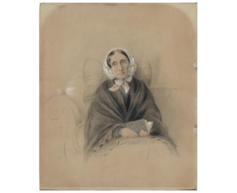 ENGLISH AND BELGIAN SCHOOLS, 19TH C  PORTRAITS OF TWO GENTLEMEN, A LADY AND A CHILD   ,  ink and watercolour or chalk, 30 x 2