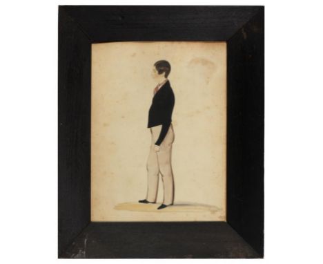 ENGLISH SCHOOL, 19TH C  PORTRAIT OF A SCHOLAR  full length in profile, ink and watercolour, 24.5 x 19cm++The sheet with faint