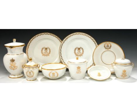 A GROUP OF SEVRES WHITE AND GILT PORCELAIN WITH THE MONOGRAM OF LOUIS PHILIPPE OR INITIAL OF NAPOLEON III, SECOND AND THIRD  