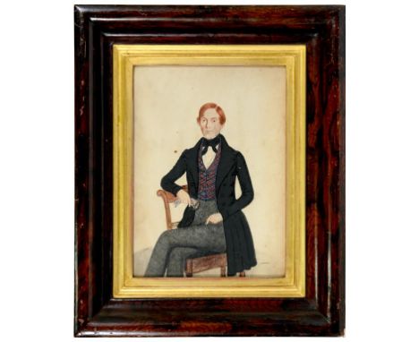 ATTRIBUTED TO JOSEPH KERRY OF NOTTINGHAM, 19TH CENTURY PORTRAIT OF A YOUNG MAN   seated three quarter length in a black coat,