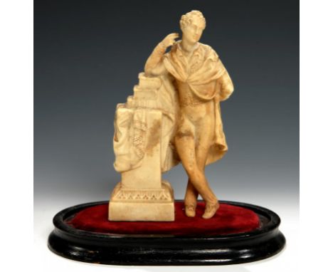 A VICTORIAN WAX STATUETTE OF LORD BYRON BY J CAVE (FL 1820-50)  incised by J CAVE London 1834, on ebonised base beneath glass