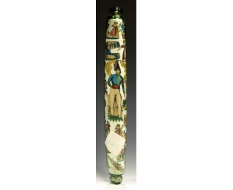 DECALCOMANIA.  A VICTORIAN GLASS ROLLING PIN, MID 19TH C  43.5cm l++A particularly good  example in fine condition