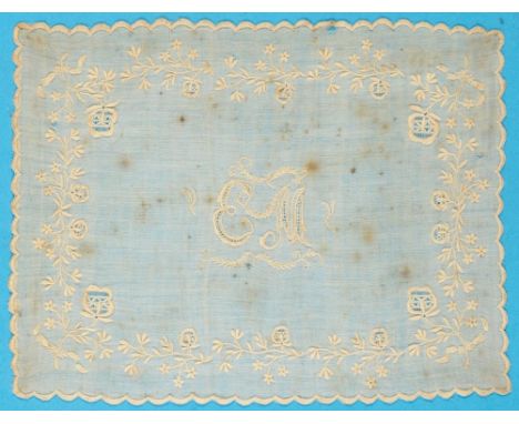EMPRESS EUGENIE (1826-1920)  A  LADY'S HANDKERCHIEF WITH THE INITIALS E M [EUGENIE DE MONTIJO], MID 19TH C traditionally beli