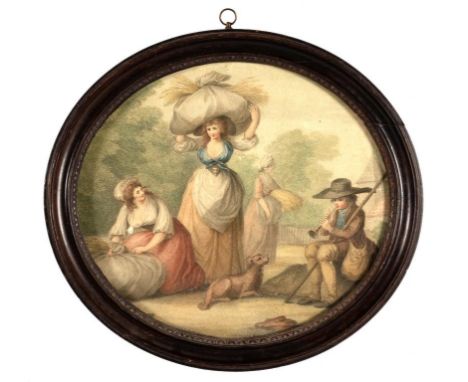 CHARLES KNIGHT (1743-C1826) AFTER HENRY BUNBURY GLEANERS stipple engraving printed in colour, oval, 30 x 34cm and seven other