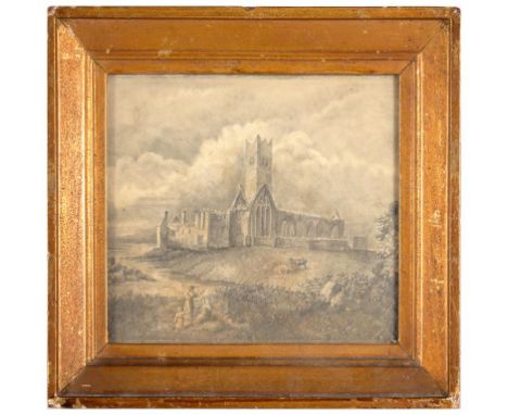 Isabella ConYErs, 1828    Quin Abbey   pencil, 16 x 19cm,  a drawing of  a farm by an early 19th c naive artist and four othe