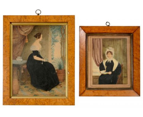 ENGLISH SCHOOL, 1847 PORTRAIT OF A LADY  seated full length in profile in an interior, signed with initials and dated (Ra NOV