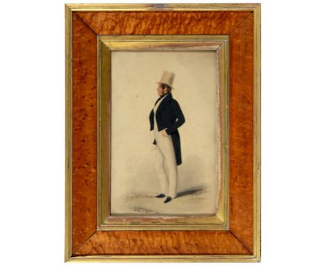 W S Hunt, 1821 PORTRAIT OF A GENTLEMAN  full length in profile holding a letter, signed and dated, ink and watercolour, 33 x 
