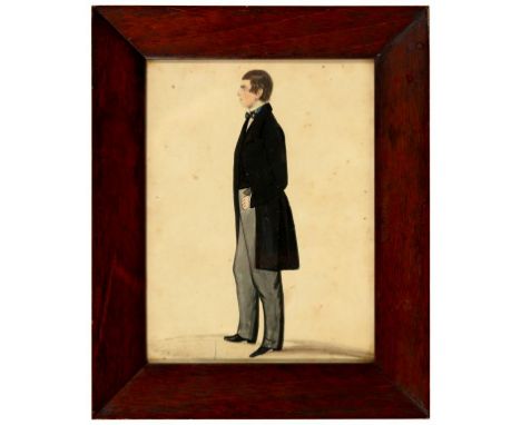 JOSEPH KERRY OF NOTTINGHAM, 19TH C PORTRAIT OF A GENTLEMAN  full length in profile, signed verso and dated 1848, ink and wate