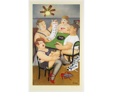 Beryl Cook (British, 1926-2008), 'Strip Poker', lithograph in colours, from an unknown edition, signed in pencil to margin, i