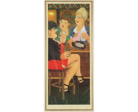 Beryl Cook (British, 1926-2008), pub scene, lithograph in colours, ed. 113/650, unsigned, 50 x 21cm, unframed, mounted.