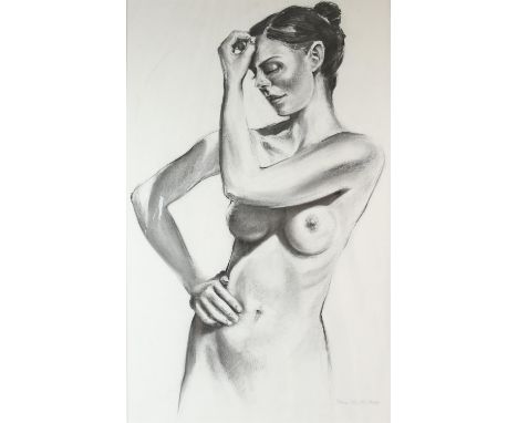 Paul Whitehead (Australian, contemporary), female nude study. Charcoal. Signed lower right. Image size 80 x 50cm.