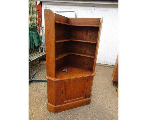 Vintage oak corner cupboard with key