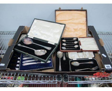 A Hallmarked Silver Christening Fork and Spoon, each inscribed "April 30th 1934" in fitted case; together with cased plated d